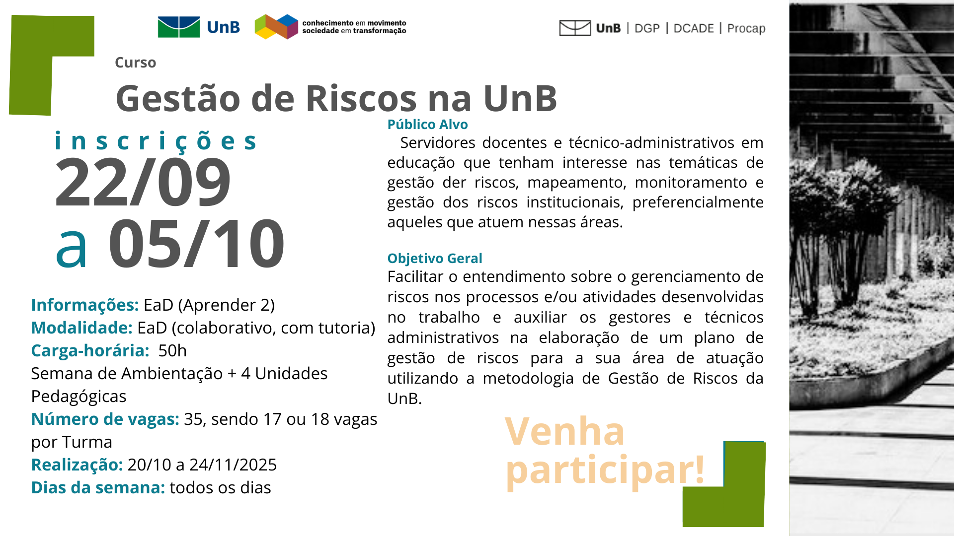 VEM AÍ !!! Curso - Gestão de RIscos na UnB