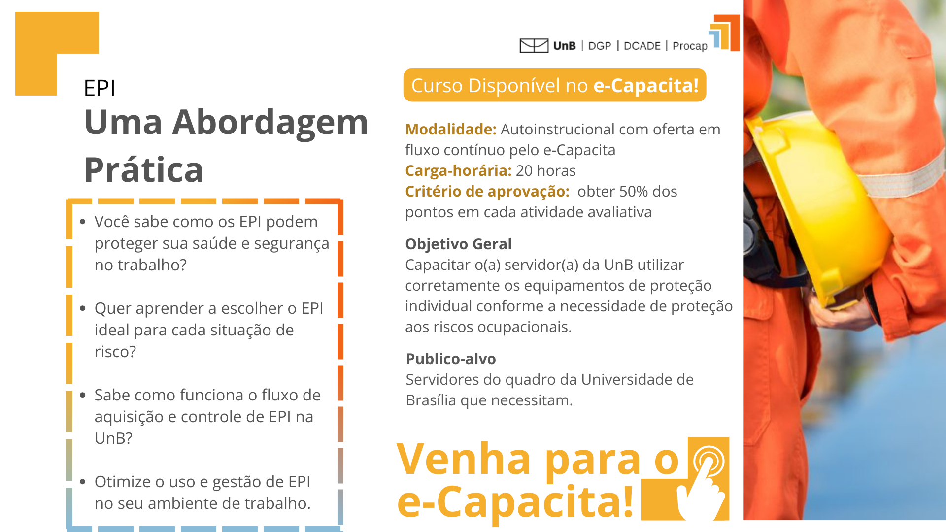 e-Capacita: EPI - Utilização de Equipamentos de Proteção Individual: Uma Abordagem Prática  