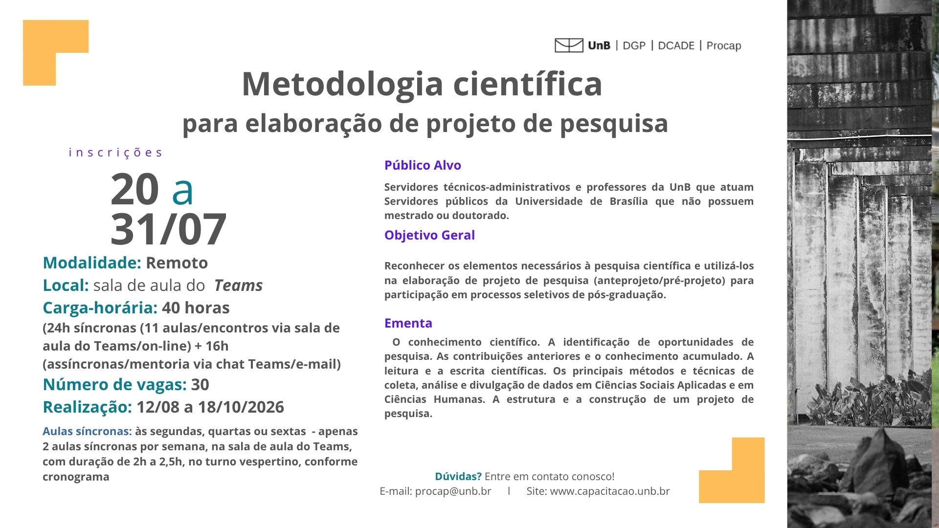 VEM AÍ! Metodologia Científica para Elaboração de Projeto de Pesquisa 2026