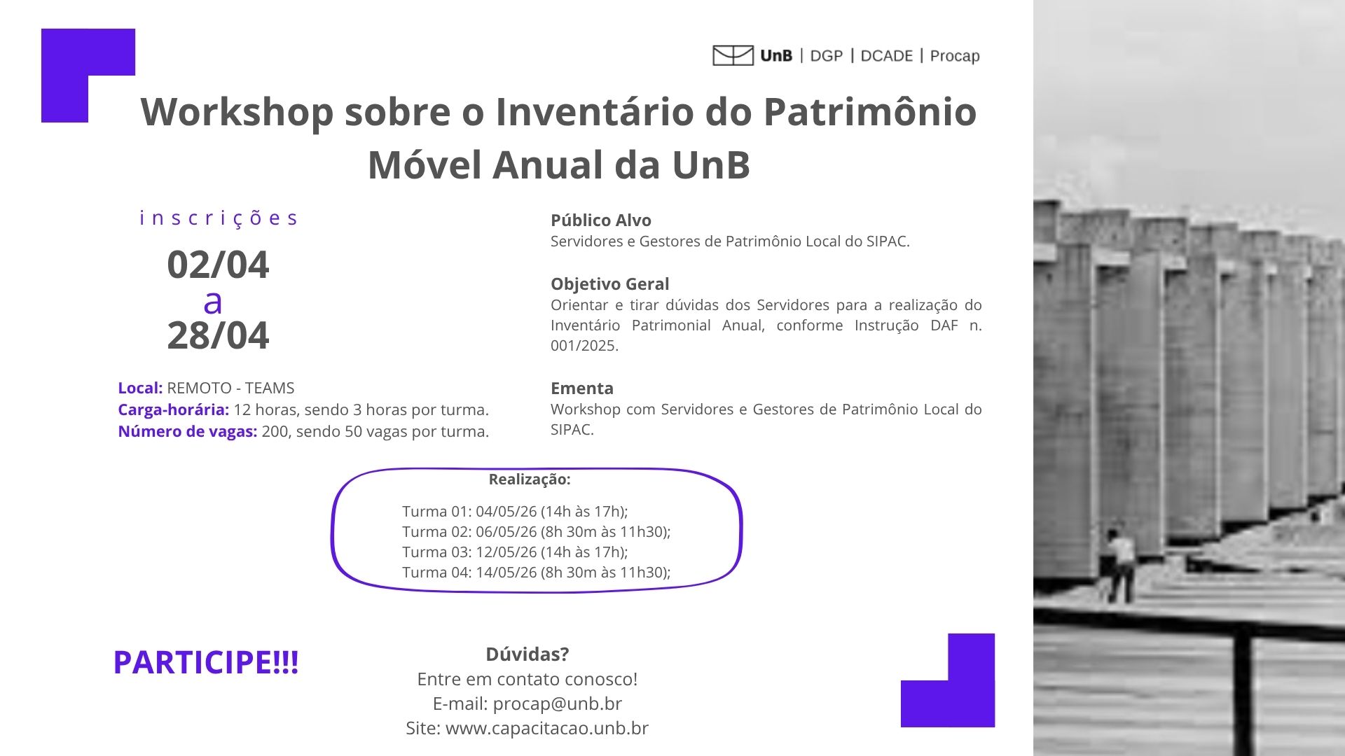 Workshop sobre o Inventário do Patrimônio Móvel Anual da UnB